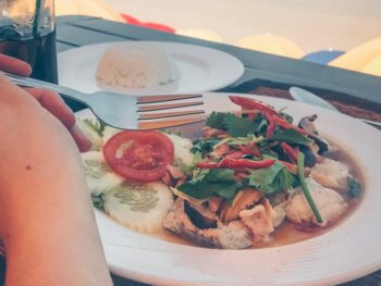 FIsh with rice at the beach in huan hin