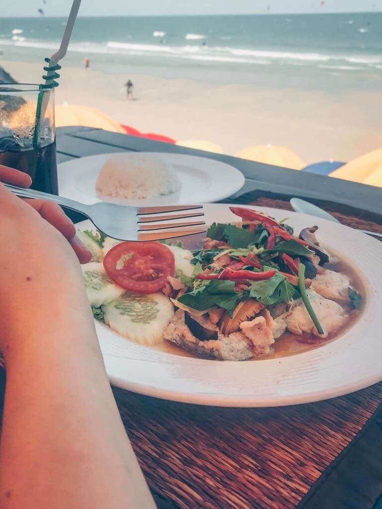 FIsh with rice at the beach in huan hin