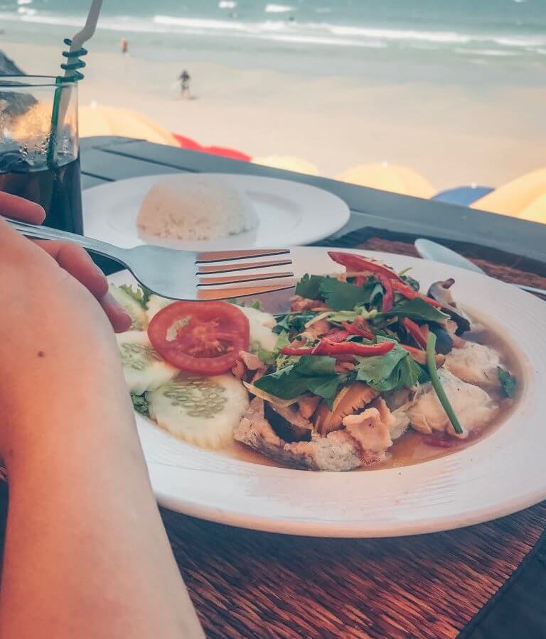 FIsh with rice at the beach in huan hin