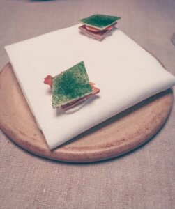 Gastrologik - made of chicken liver, meringue, crispy chicken skin and apple. 