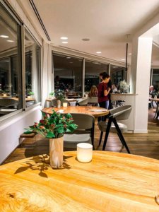 Mirazur atmosphere, tables along the window front